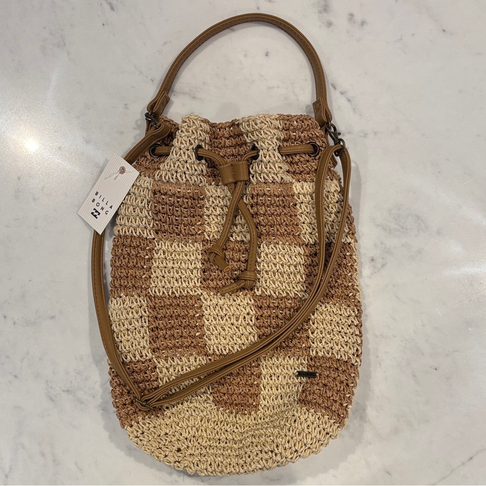 Billabong Tan and Cream Checkered Straw Bag